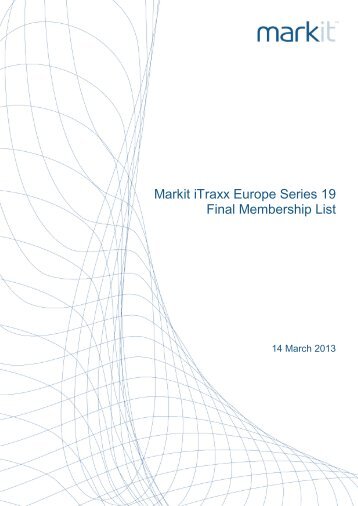 Markit iTraxx Europe Series 19 Final Membership List