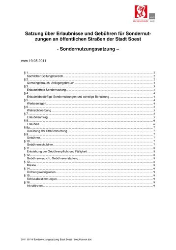 2011 05 19 Sondernutzungssatzung Stadt Soest ab 01.06.2011