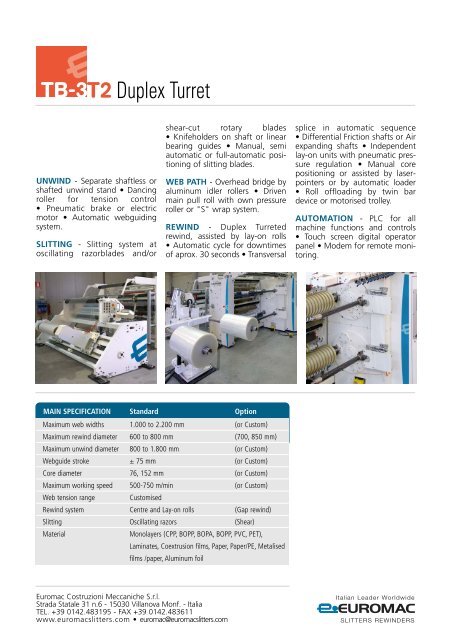 Euromac slitter rewinders catalogue