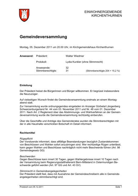 Gemeindeversammlung - Einwohnergemeinde Kirchenthurnen