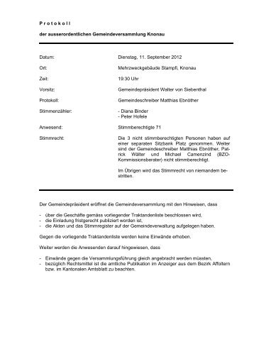 Protokoll Gemeindeversammlung - Gemeinde Knonau