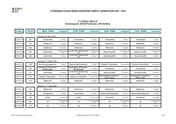 STUNDENPLANUNG BRANCHENKURSE ZÜRICH, GENERATION ...