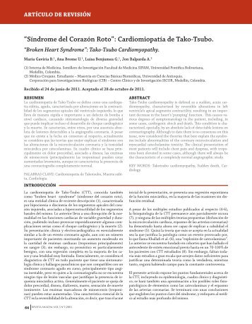 “Síndrome del Corazón Roto”: Cardiomiopatía de Tako-Tsubo.