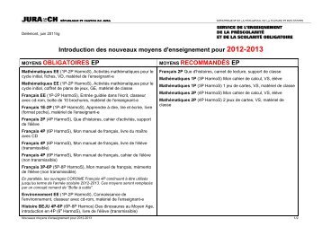Introduction des nouveaux moyens d'enseignement pour 2012-2013 ...
