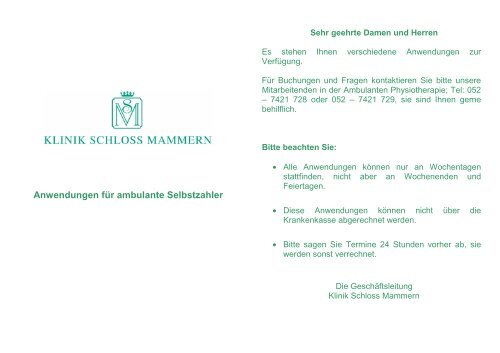 Anwendungen für Selbstzahler - Klinik Schloss Mammern