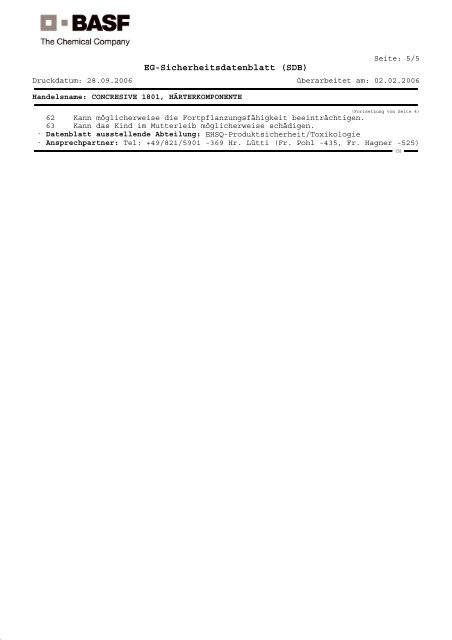 Sicherheitsdatenblatt BASF ® CONCRESIVE 1801 - KA-TE PMO AG