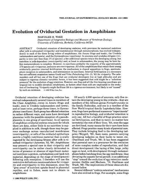 Evolution of Oviductal Gestation in Amphibians