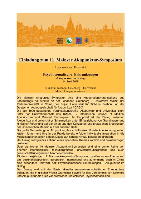 Einladung zum 11. Mainzer Akupunktur-Symposium - bei der DÄGfA