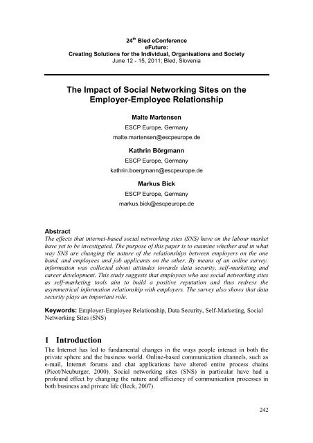 The Impact of Social Networking Sites on the Employer-Employee ...