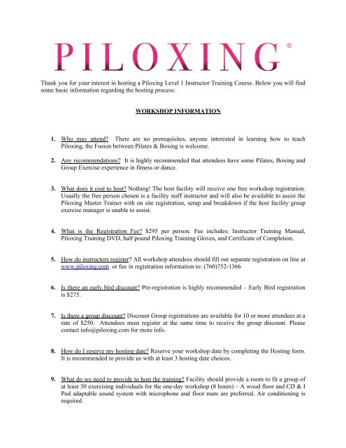 download this information sheet - Piloxing