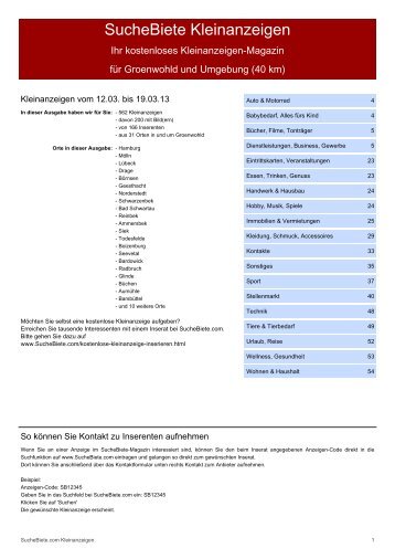 SucheBiete Kleinanzeigen-Magazin Grönwohld - Kostenlose ...