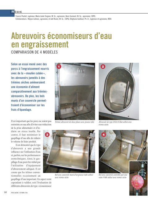 Abreuvoirs économiseurs d'eau en engraissement