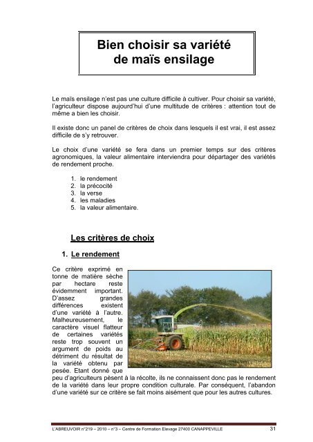 Bien choisir sa variété de maïs ensilage - Centre de formation en ...