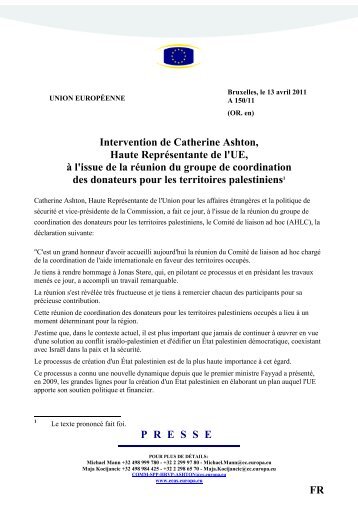 P R E S S E FR Intervention de Catherine Ashton, Haute ... - Europa