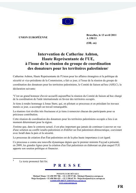 P R E S S E FR Intervention de Catherine Ashton, Haute ... - Europa