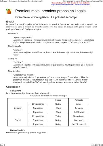 Le lingala - Grammaire - Conjugaison : Le présent accompli ...