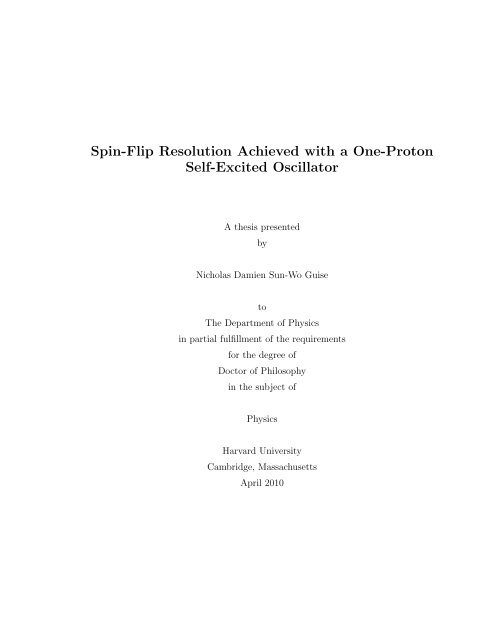 Spin-Flip Resolution Achieved with a One-Proton - Gabrielse Group ...