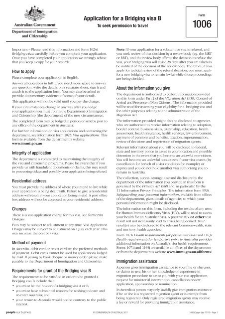 Application For A Bridging Visa B Department Of Immigration 