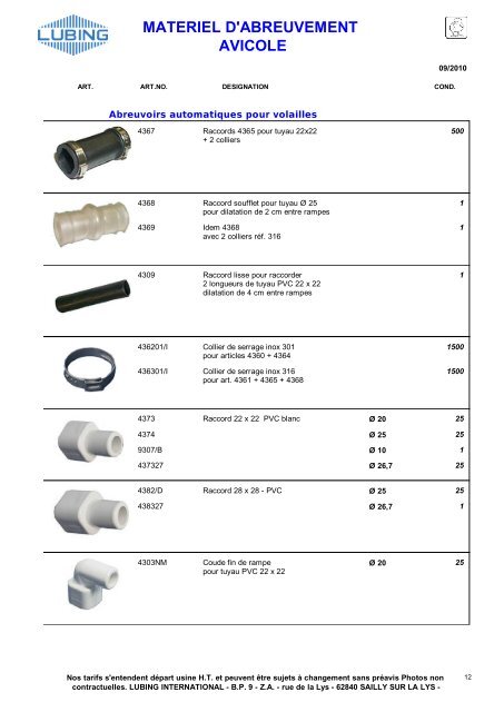 Gamme avicole - Lubing International