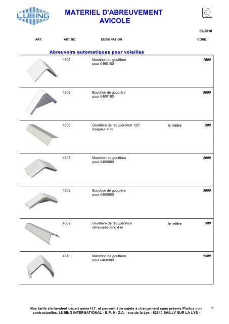 Gamme avicole - Lubing International