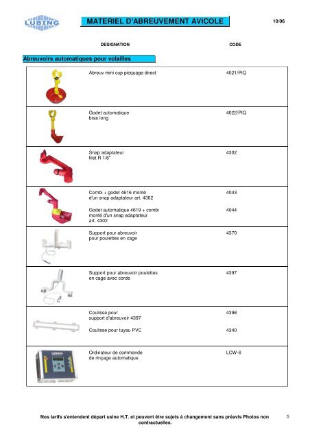 MATERIEL D'ABREUVEMENT AVICOLE