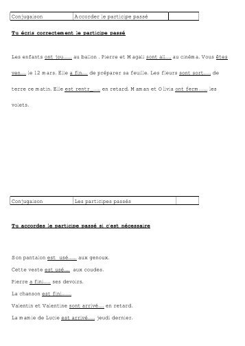 Conjugaison Accorder le participe passé Tu écris correctement le ...