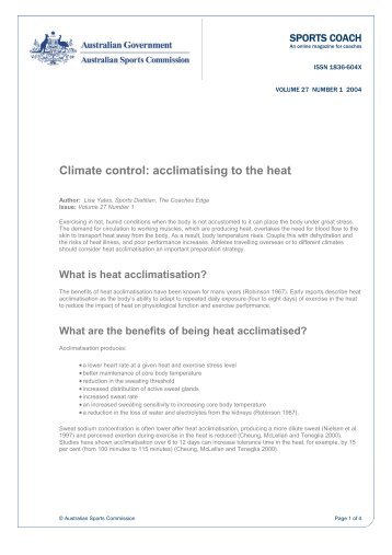 Climate control: acclimatising to the heat - Australian Sports ...