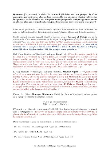 Question : J'ai accompli le dhikr du vendredi (Heïlala ... - Tidjaniya