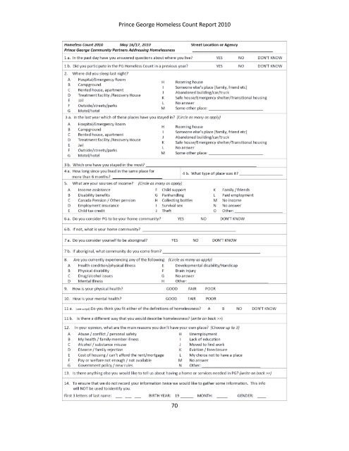 Homeless Count Tables - City of Prince George