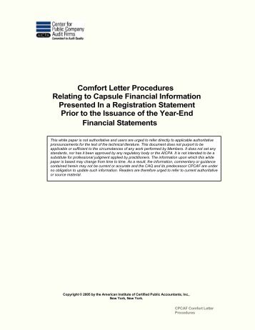 Comfort Letter Procedures Relating to Capsule Financial Information ...