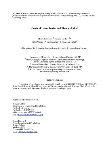 Cerebral Lateralization and Theory of Mind - Tufts University