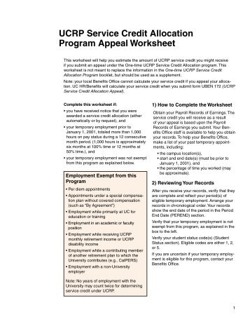 UCRP Service Credit Allocation Program Appeal ... - At Your Service