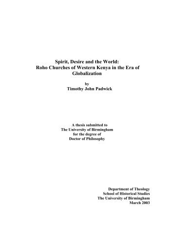 Spirit, Desire and the World: Roho Churches of Western Kenya in ...