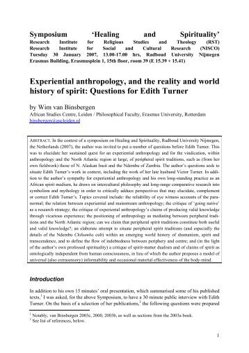 Experiential anthropology, and the reality and world history of spirit ...