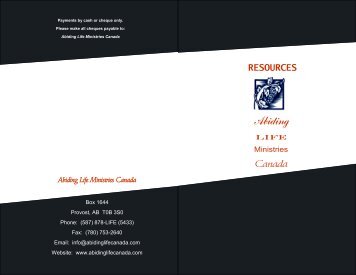 2012 Resources Brochure - PDF - Abiding Life Ministries Canada