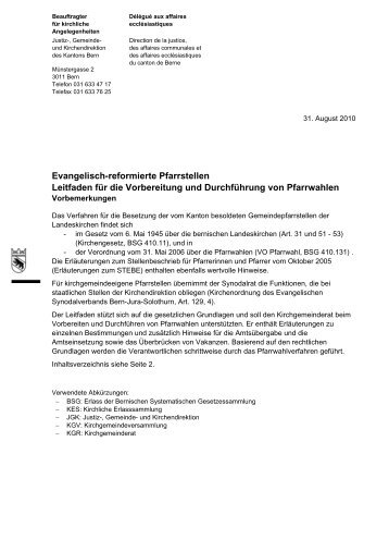 Leitfaden für die Vorbereitung und Durchführung von Pfarrwahlen