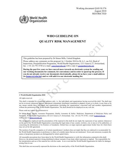 who guideline on quality risk management - World Health ...