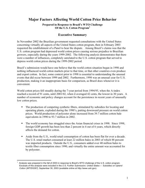 Major Factors Affecting World Cotton Price Behavior