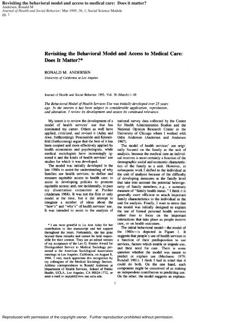 Revisiting the behavioral model and access to medical care: Does it ...