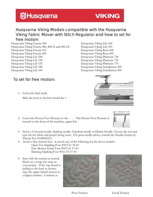 Husqvarna Viking Models compatible with the Husqvarna Viking ...