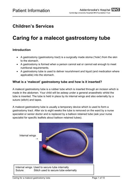 Caring for a malecot gastrostomy tube - Cambridge University ...