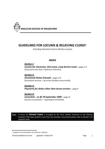 Locums and Relieving Clergy - Anglican Diocese of Melbourne