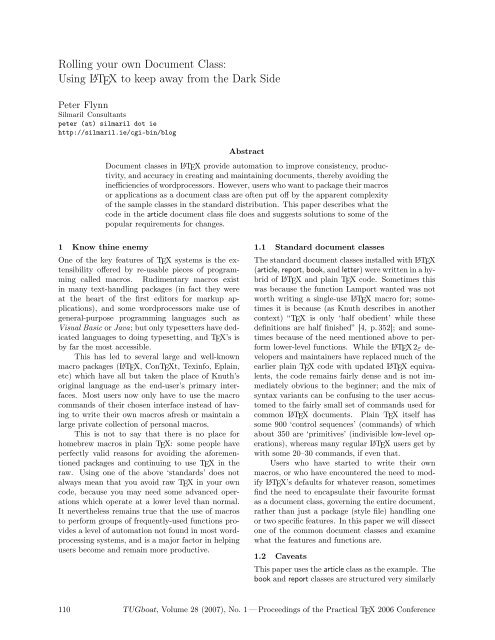 Rolling Your Own Document Class Using LATEX To Keep TUG Rolling Your Own Document Class Using LATEX To Keep TUG