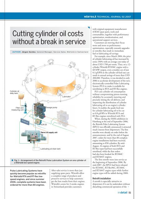 Cutting cylinder oil costs without a break in service - Wärtsilä