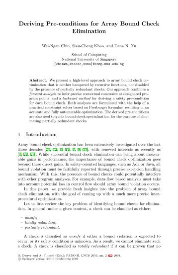 Deriving Pre-conditions for Array Bound Check Elimination