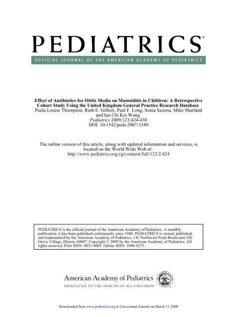 Effect of Antibiotics for Otitis Media on Mastoiditis in Children