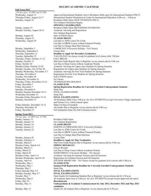 Academic Calendar - Stetson University