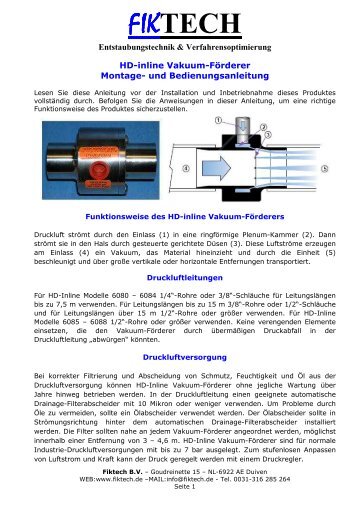 FiktechDruckluft Förderanlagen HD-Inline (Koaxialdüse)