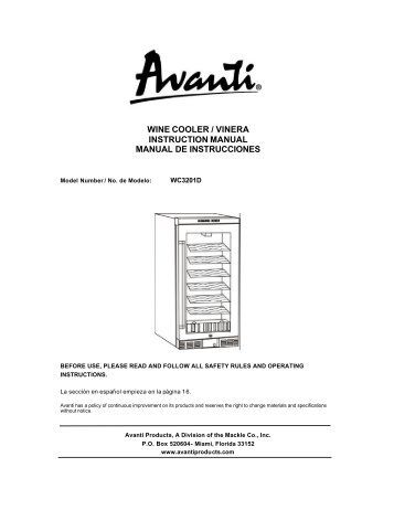 WINE COOLER / VINERA INSTRUCTION ... - Avanti Products