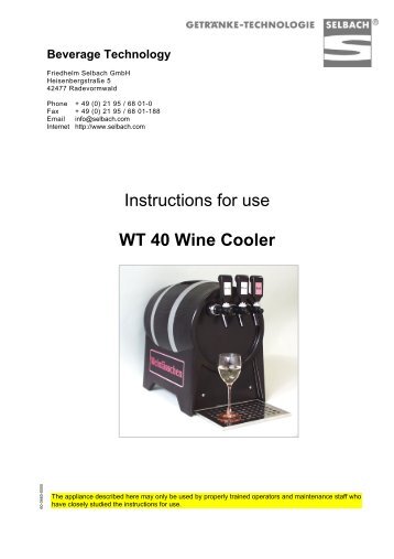 Instructions for use WT 40 Wine Cooler - Selbach